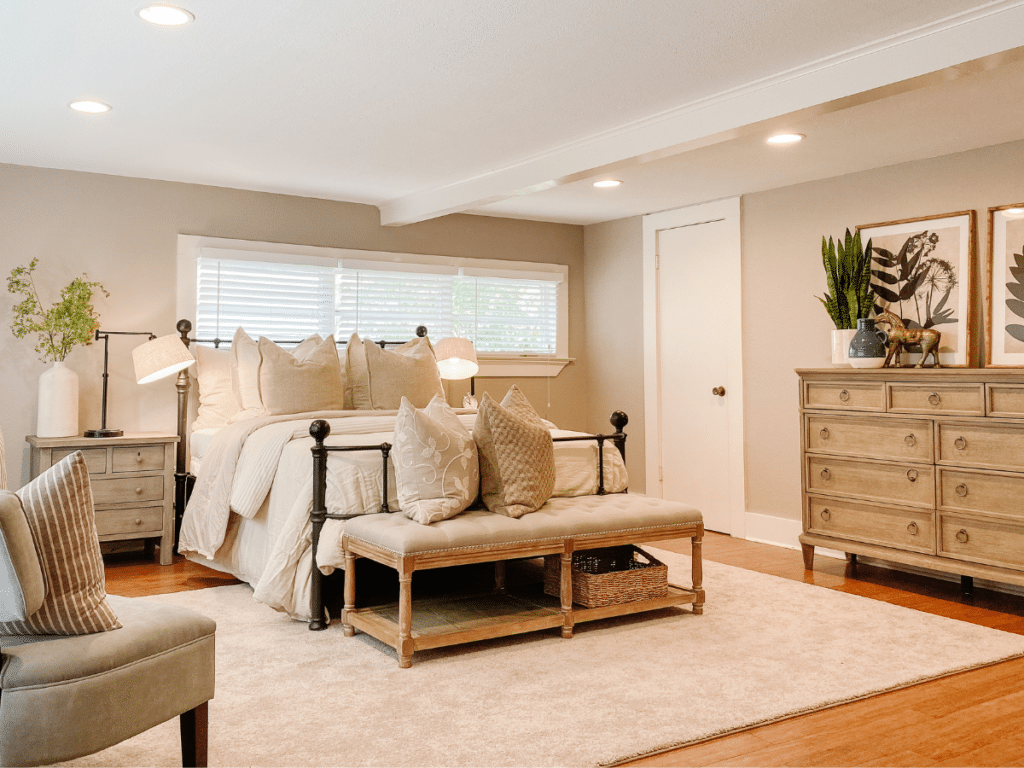 Neutral Bedroom Home Staging in Galveston