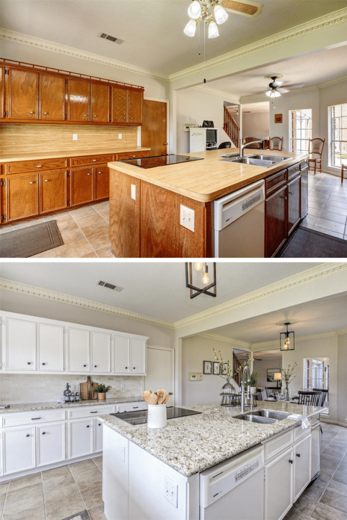 Home Staging Tips for an outdated listing. Painting kitchen cabinets and updating countertops.